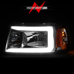 ANZO 2001-2011 Ford Ranger Crystal Headlights w/ Light Bar Chrome Housing - eliteracefab.com