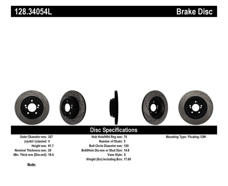 StopTech 01-07 BMW M3 (E46) / 00-04 M5 (E39) Drilled Left Rear Rotor - eliteracefab.com