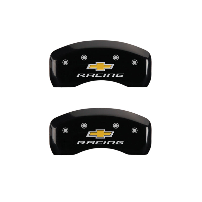 MGP 4 Caliper Covers Engraved F & R Chevy Racing Black Finish Silver Char 2019 Chevrolet Malibu MGP