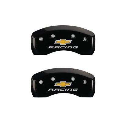 MGP 4 Caliper Covers Engraved F & R Chevy Racing Black Finish Silver Char 2019 Chevrolet Bolt EV MGP
