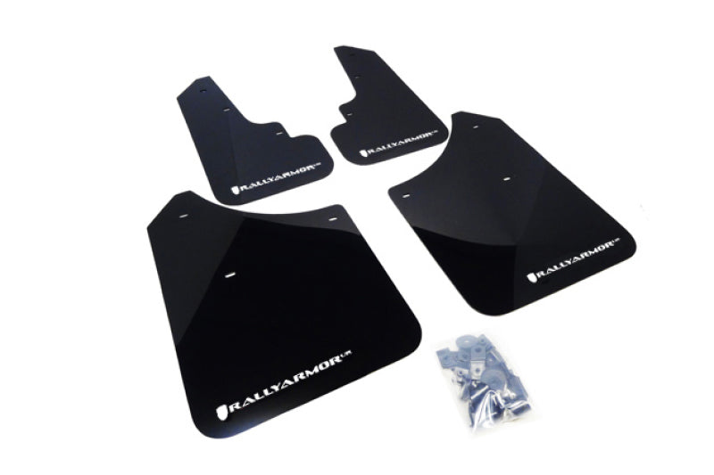 Rally Armor UR Mudflaps Black Urethane White Logo 2003-2008 Forester / 2004-2008 FXT - eliteracefab.com