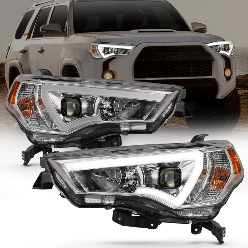 ANZO 14-18 Toyota 4 Runner Plank Style Projector Headlights Chrome w/ Amber - eliteracefab.com