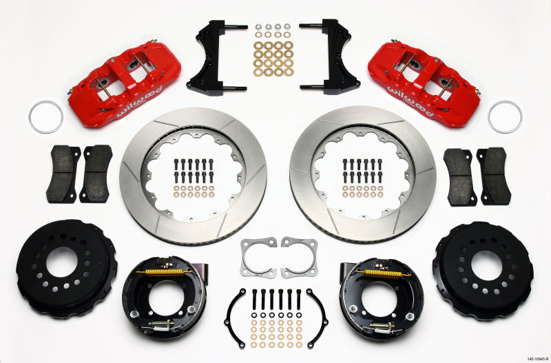 Wilwood AERO4 Rear P-Brake Kit 14.00in Red Chevy 12 Bolt-Spec 3.15in Brng Wilwood