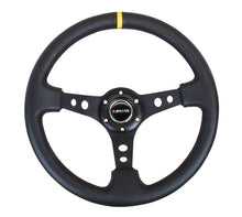 Load image into Gallery viewer, NRG Reinforced Sport Steering Wheel 350mm 3 Inch Deep Black Spoke Round holes Black Leather Yellow Stripes - eliteracefab.com