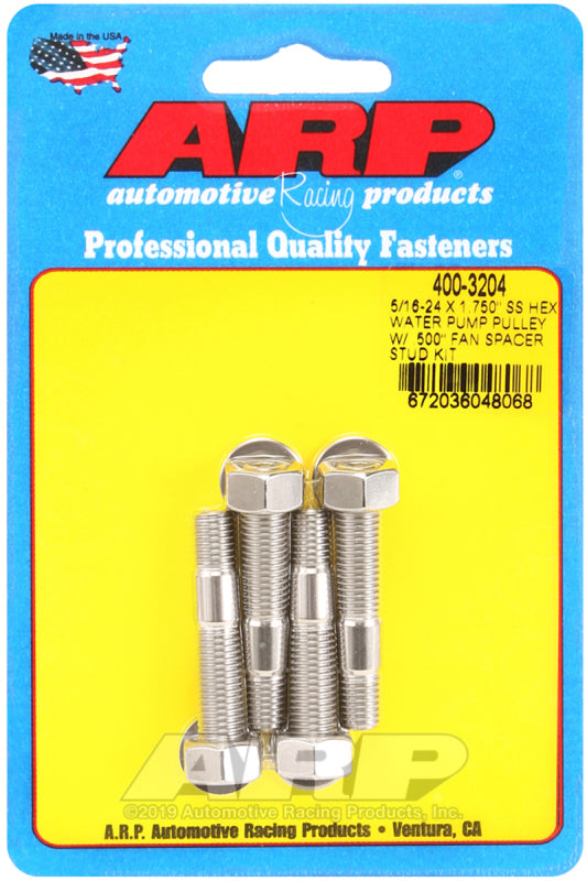 ARP 5/16-24 X 1.750 SS Hex Water Pump Pulley w/ .500in Fan Spacer Stud Kit ARP