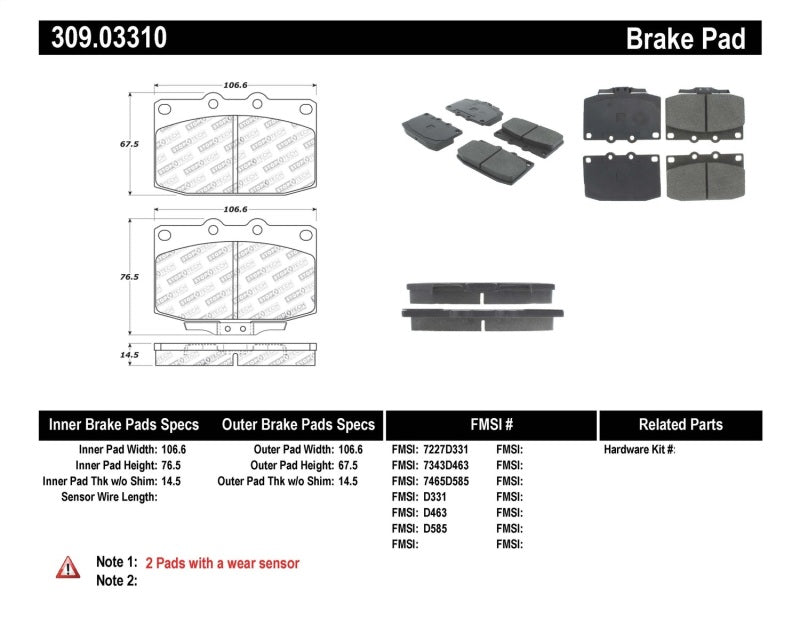 StopTech Performance 89-95 Mazda RX7 Front Brake Pads - eliteracefab.com