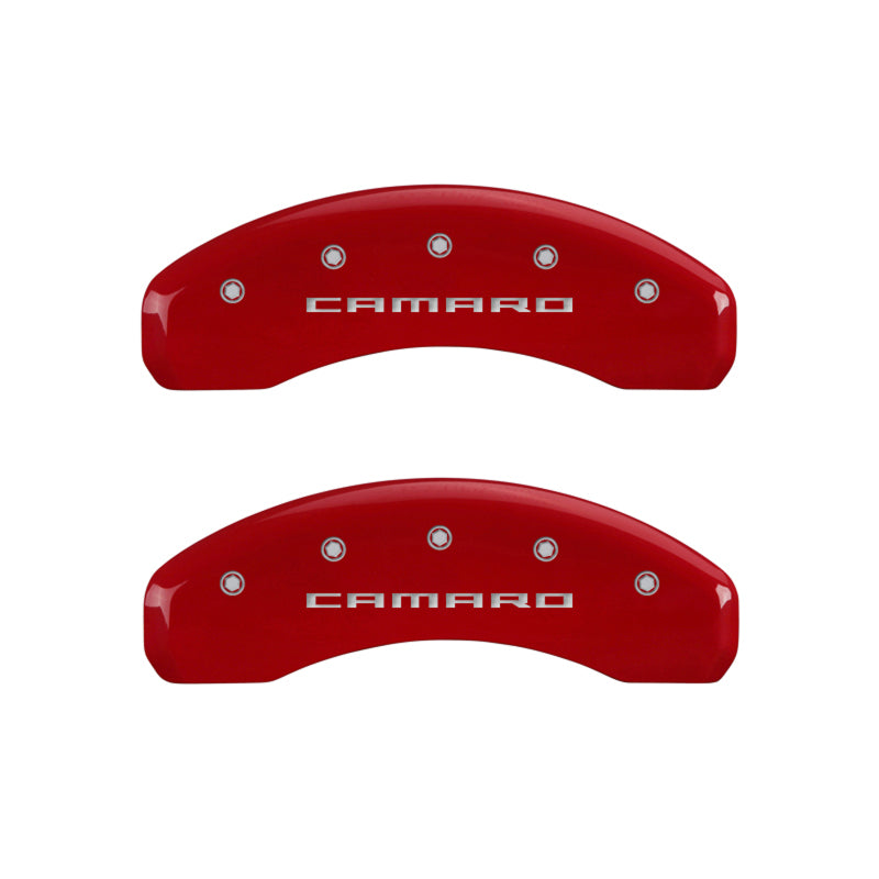 MGP 4 Caliper Covers Engraved Front & Rear Gen 5/Camaro Red finish silver ch - eliteracefab.com