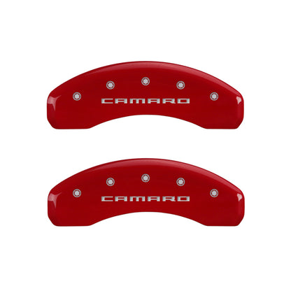 MGP 4 Caliper Covers Engraved Front & Rear Gen 5/Camaro Red finish silver ch - eliteracefab.com