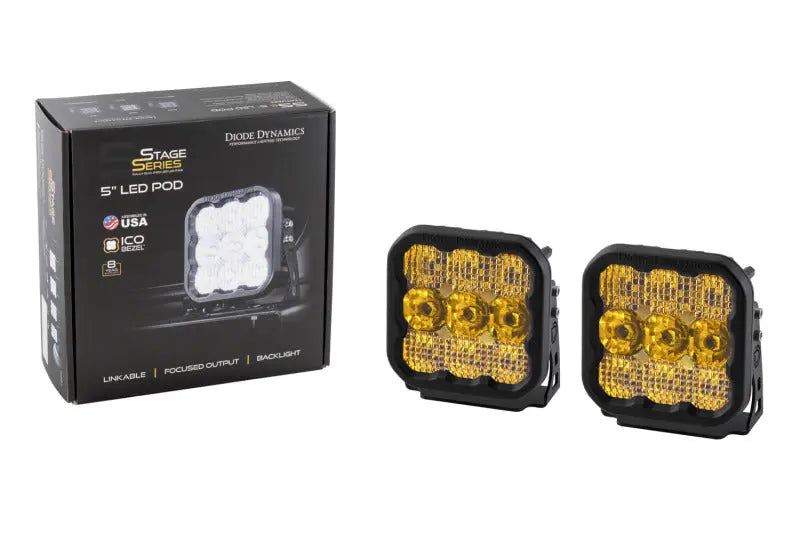 Diode Dynamics SS5 LED Pod Sport - Yellow Flood (Pair) Diode Dynamics