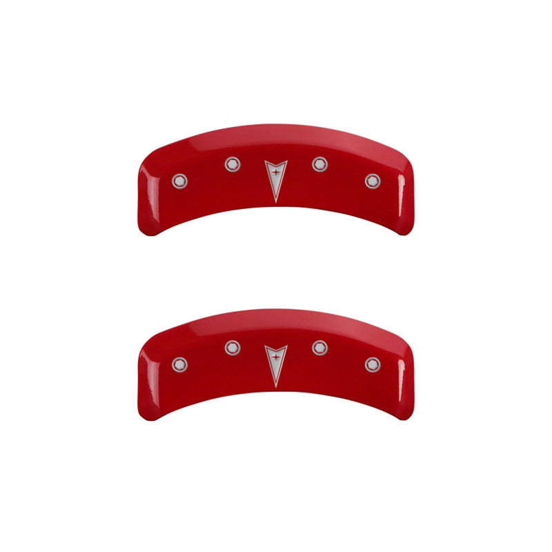 MGP 4 Caliper Covers Engraved Front Pontiac Engraved Rear Arrow Red finish silver ch MGP