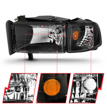 Load image into Gallery viewer, ANZO USA Dodge Ram W/O Sport Package Crystal Headlights Black; 1994-2001 - eliteracefab.com