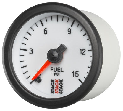 Autometer Stack 52mm 0-15 PSI 1/8in NPTF Male Pro Stepper Motor Fuel Pressure Gauge - White ST3354