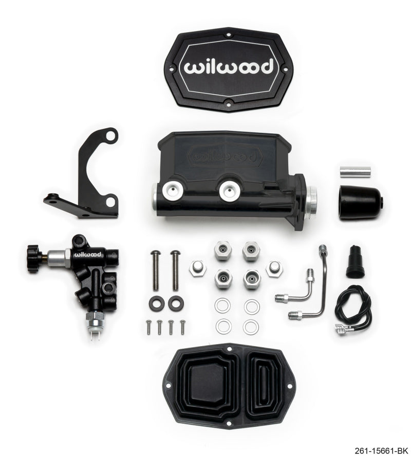 Wilwood Compact Tandem M/C - 1in Bore w/RH Bracket and Valve - Black Wilwood