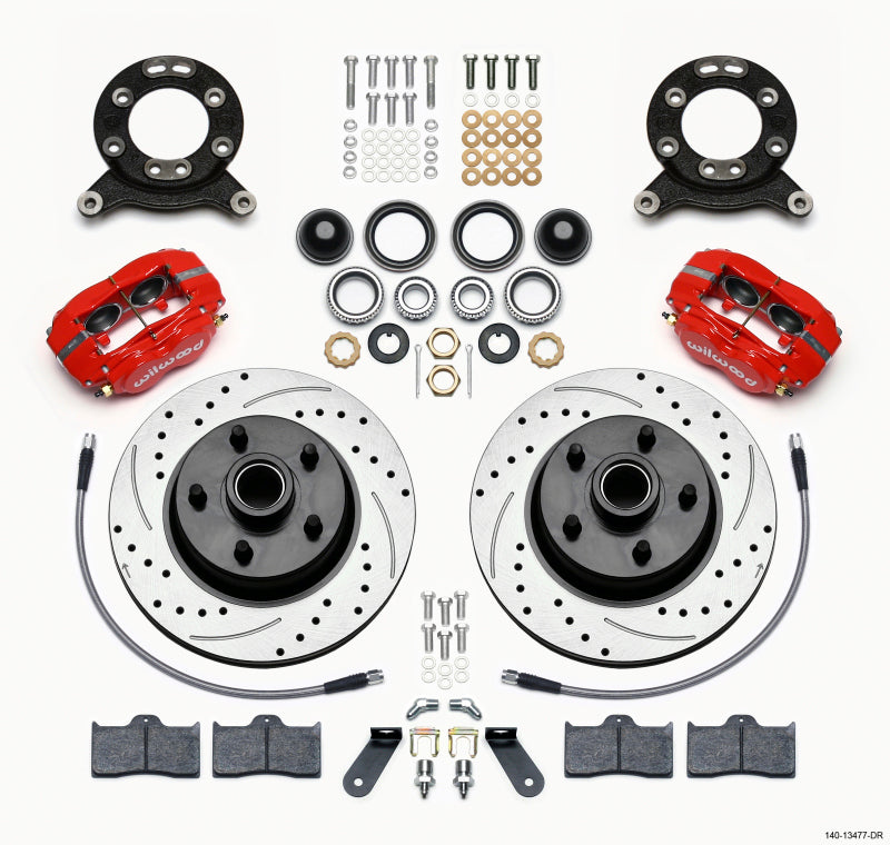 Wilwood Forged Dynalite-M Front Kit 11.30in 1 PC Rotor&Hub Drill-Red 1970-1973 Mustang Disc & Drum Wilwood