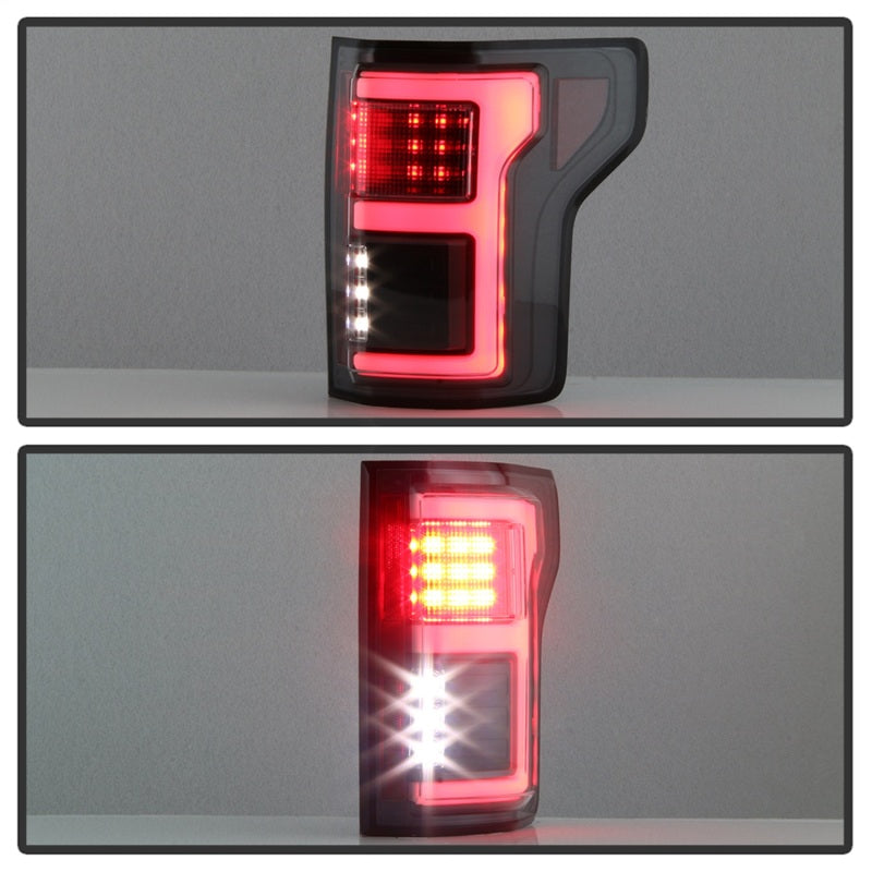 Spyder 15-18 Ford F-150 Light Bar LED Tail Lights (w/Blind Spot) - Black (ALT-YD-FF15015BS-LBLED-BK) - eliteracefab.com