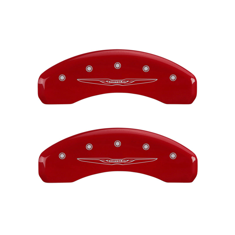 MGP 4 Caliper Covers Engraved Front & Rear Style 2/Chrysler Wing Red finish silver ch MGP