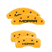 Load image into Gallery viewer, MGP 4 Caliper Covers Engraved Front &amp; Rear MOPAR Yellow finish black ch