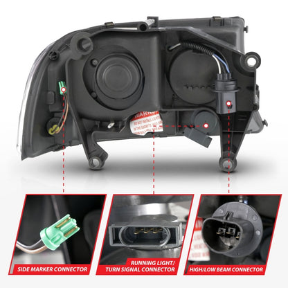 ANZO 97-04 Dodge Dakota/Durango Crystal headlight Set w/ Light Bar Chrome Housing ANZO