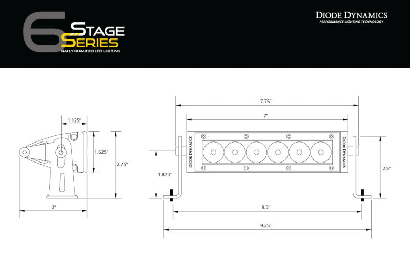 Diode Dynamics 6 In LED Light Bar - Amber Flood Stealth (Single)