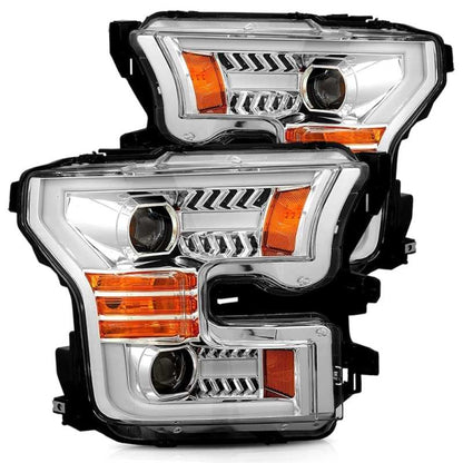 AlphaRex 880157 15-17 Ford F-150 PRO-Series Projector Headlights Plank Style Chrm w/Activ Light/Seq Signal