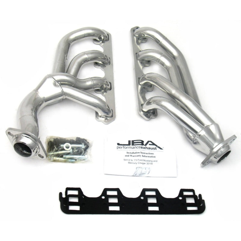 JBA 65-73 Ford Mustang 351W SBF w/T-5/Cable Clutch 1-5/8in Primary Silver Ctd Mid Length Header JBA