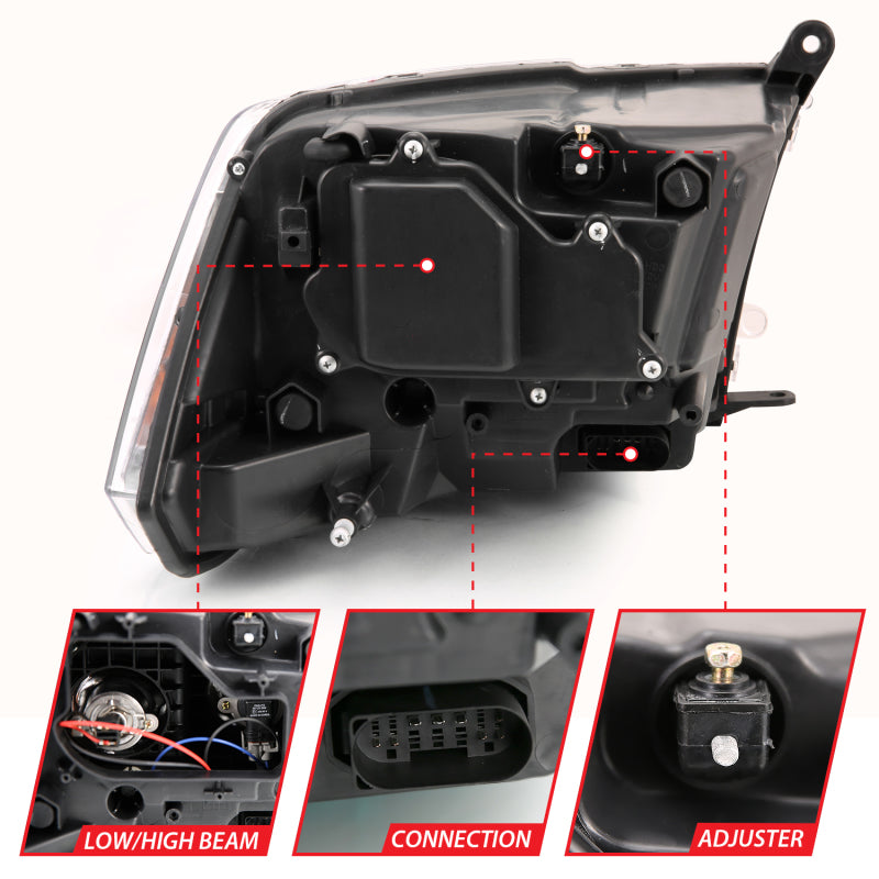 ANZO 2009-2018 Dodge Ram 1500 Projector Plank Style Switchback H.L Halo Black Amber (OE Style) - eliteracefab.com