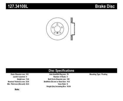 STOPTECH 9/07-09 BMW 328 SLOTTED & DRILLED LEFT FRONT ROTOR, 127.34108L - eliteracefab.com