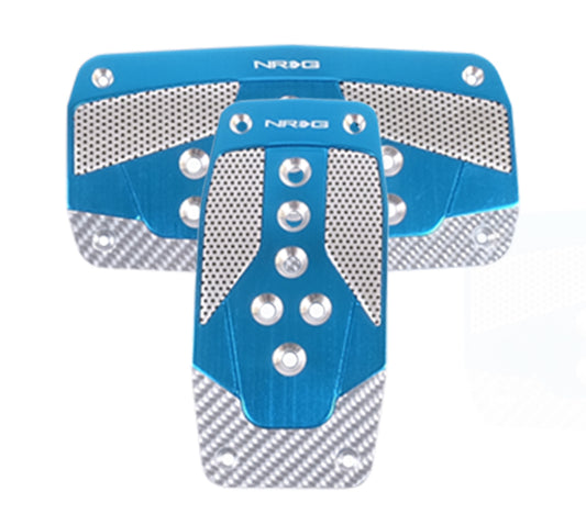 NRG Aluminum Sport Pedal A/T - Blue w/Silver Carbon - PDL-450BL