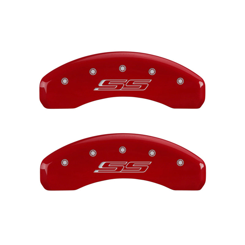 MGP 4 Caliper Covers Engraved Front & Rear Gen 5/SS Red finish silver ch - eliteracefab.com