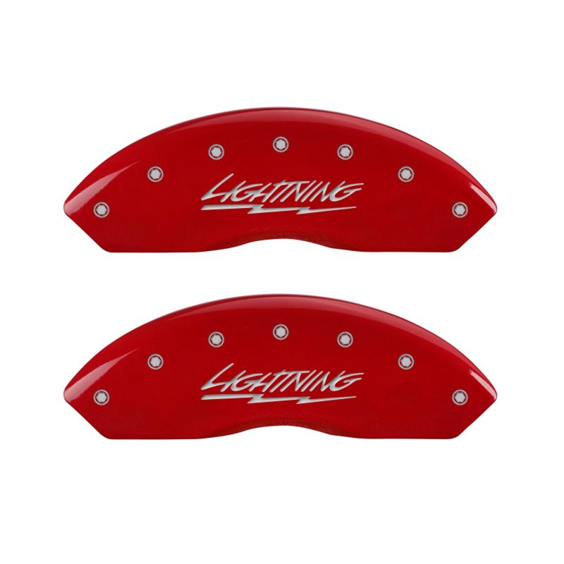 MGP 4 Caliper Covers Engraved Front & Rear Lightning Red finish silver ch - eliteracefab.com