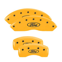 Load image into Gallery viewer, MGP 4 Caliper Covers Engraved Front &amp; Rear MGP Yellow finish black ch MGP