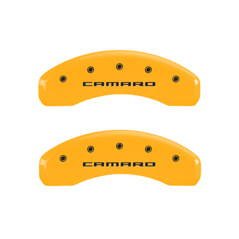 MGP 4 Caliper Covers Engraved Front & Rear Gen 5/Camaro Yellow finish black ch - eliteracefab.com