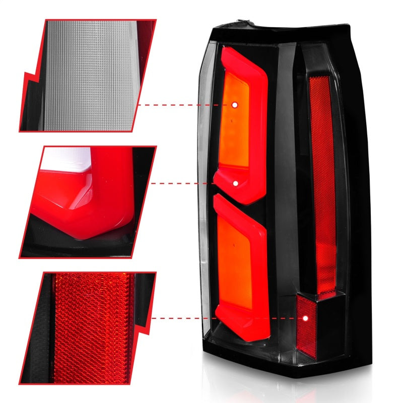 ANZO 2015-2020 Chevrolet Tahoe LED Tail Lights w/ Light Bar Black Housing Clear Lens ANZO