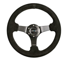 Load image into Gallery viewer, NRG Reinforced Steering Wheel (330mm / 3in Deep) Blk Suede w/Criss Cross Stitch w/Blk 3-Spoke Center - eliteracefab.com