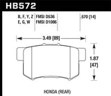 Hawk Performance Ceramic Rear Brake Pads - HB572Z.570