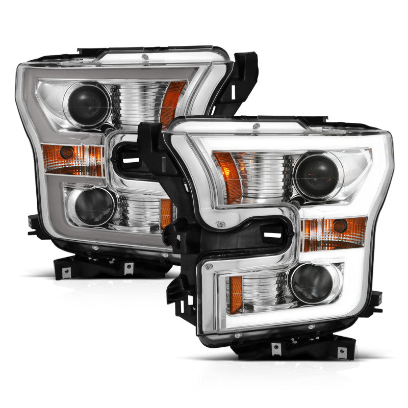 ANZO USA Ford F-150 Projector Headlights W/ Plank Style Switchback Chrome W/ Amber; 2015-2017 - eliteracefab.com