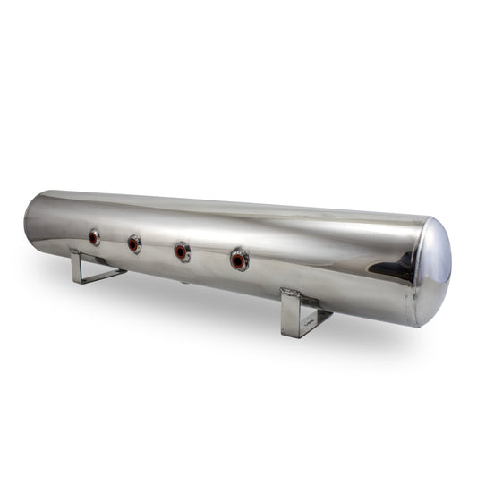 Air Lift 5 Gal Alum Air Tank - (4) 3/8in Face Ports & 1/4in Drain Port - 36in L X 6in D - Polished - eliteracefab.com