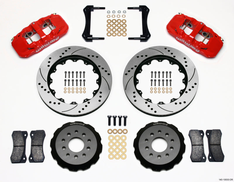 Wilwood AERO6 Front Hat Kit 14.00 Drilled Red 2005-2014 Mustang - eliteracefab.com