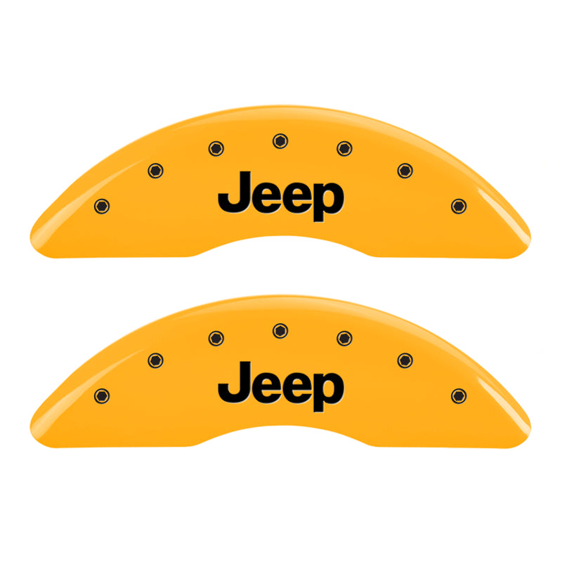 MGP 4 Caliper Covers Engraved Front JEEP Engraved Rear JEEP Grill logo Yellow finish black ch MGP