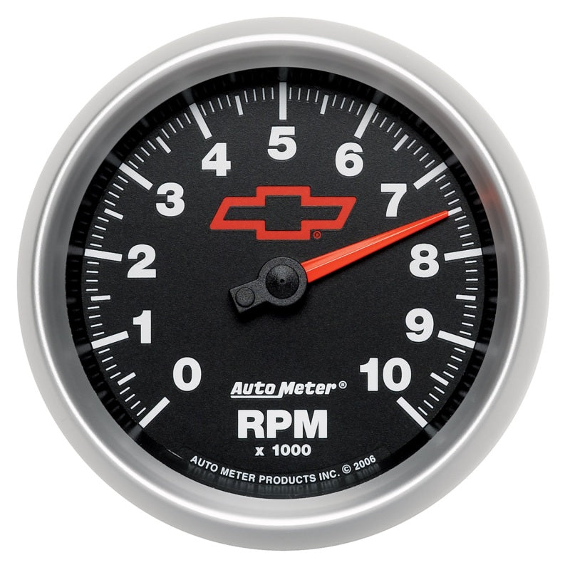 AutoMeter Gauge Tachometer 3-3/8in. 10K RPM In-Dash Chevy Red Bowtie Black 3697-00406
