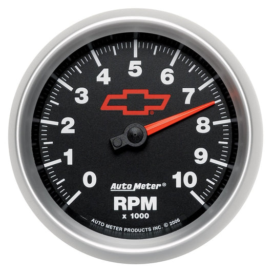 AutoMeter Gauge Tachometer 3-3/8in. 10K RPM In-Dash Chevy Red Bowtie Black 3697-00406