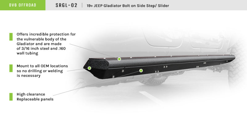 DV8 Offroad 2019+ Jeep Gladiator Side Step/Sliders - eliteracefab.com