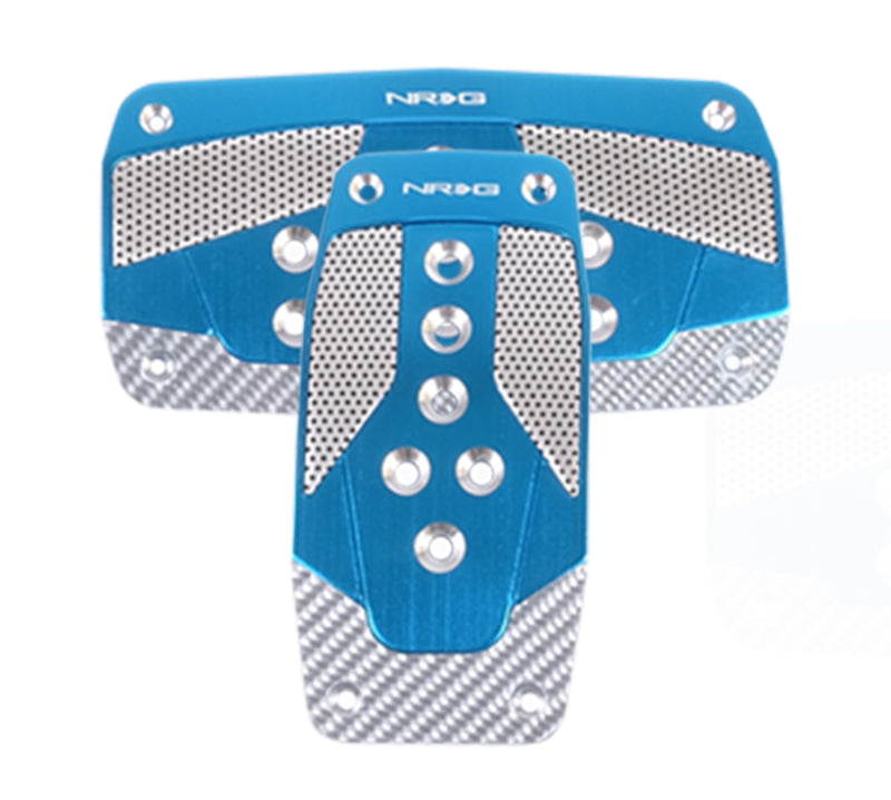 NRG Aluminum Sport Pedal A/T - Blue w/Silver Carbon - PDL-450BL