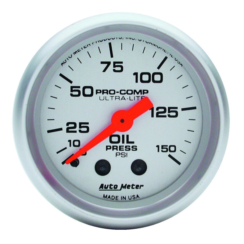 AutoMeter GAUGE; OIL PRESSURE; 2 1/16in.; 150PSI; MECHANICAL; ULTRA-LITE - eliteracefab.com