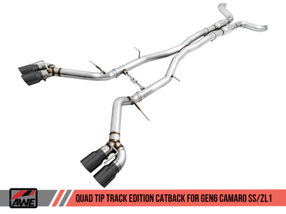 AWE Tuning 16-19 Chevy Camaro SS Resonated Cat-Back Exhaust -Track Edition (Quad Diamond Black Tips) - eliteracefab.com