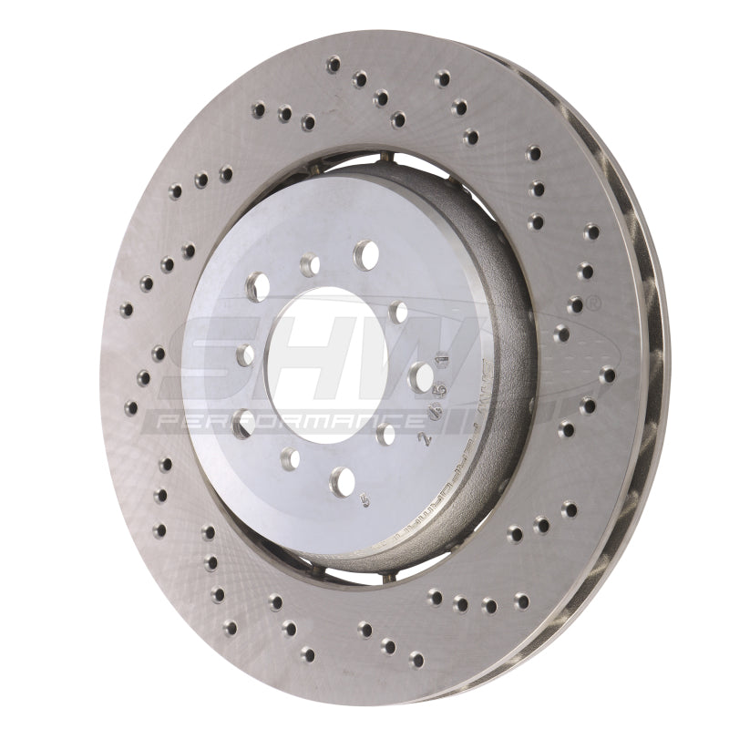 SHW 05-06 BMW M3 3.2L Right Front Cross-Drilled Lightweight Brake Rotor - eliteracefab.com