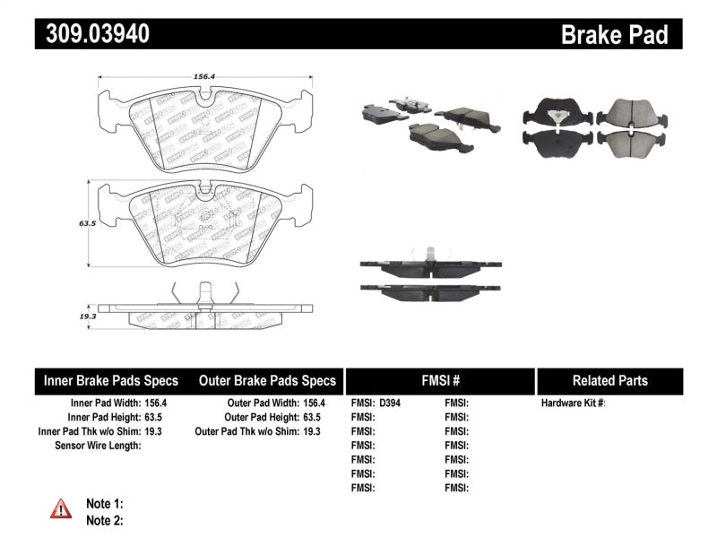 STOPTECH 95-99 BMW M3 / 01-07 M3 E46 / 89-93 M5 / 98-02 Z3 M SERIES / 93-95 530 FRONT BRAKE PADS, 309.03940 - eliteracefab.com