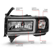 Load image into Gallery viewer, ANZO 94-02 Dodge RAM Crystal Headlight - w/ Light Bar Black Housing - eliteracefab.com