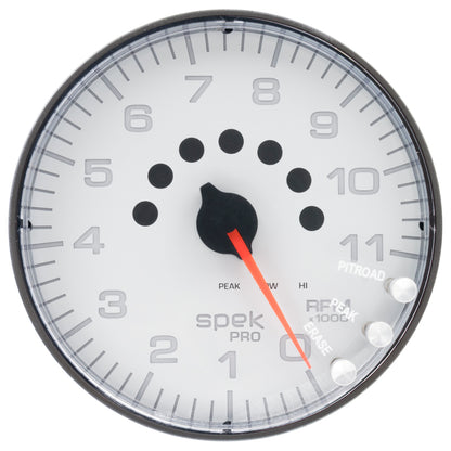 Autometer Spek-Pro Gauge Tachometer 5in 11K Rpm W/Shift Light & Peak Mem White/Black P239128