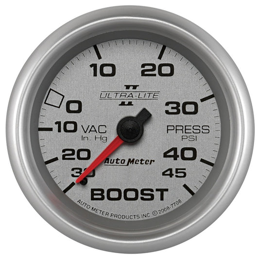 Autometer UL II 2 5/8inch 30 IN HG/45 PSI Mechanical Boost/Vacuum Gauge 7708